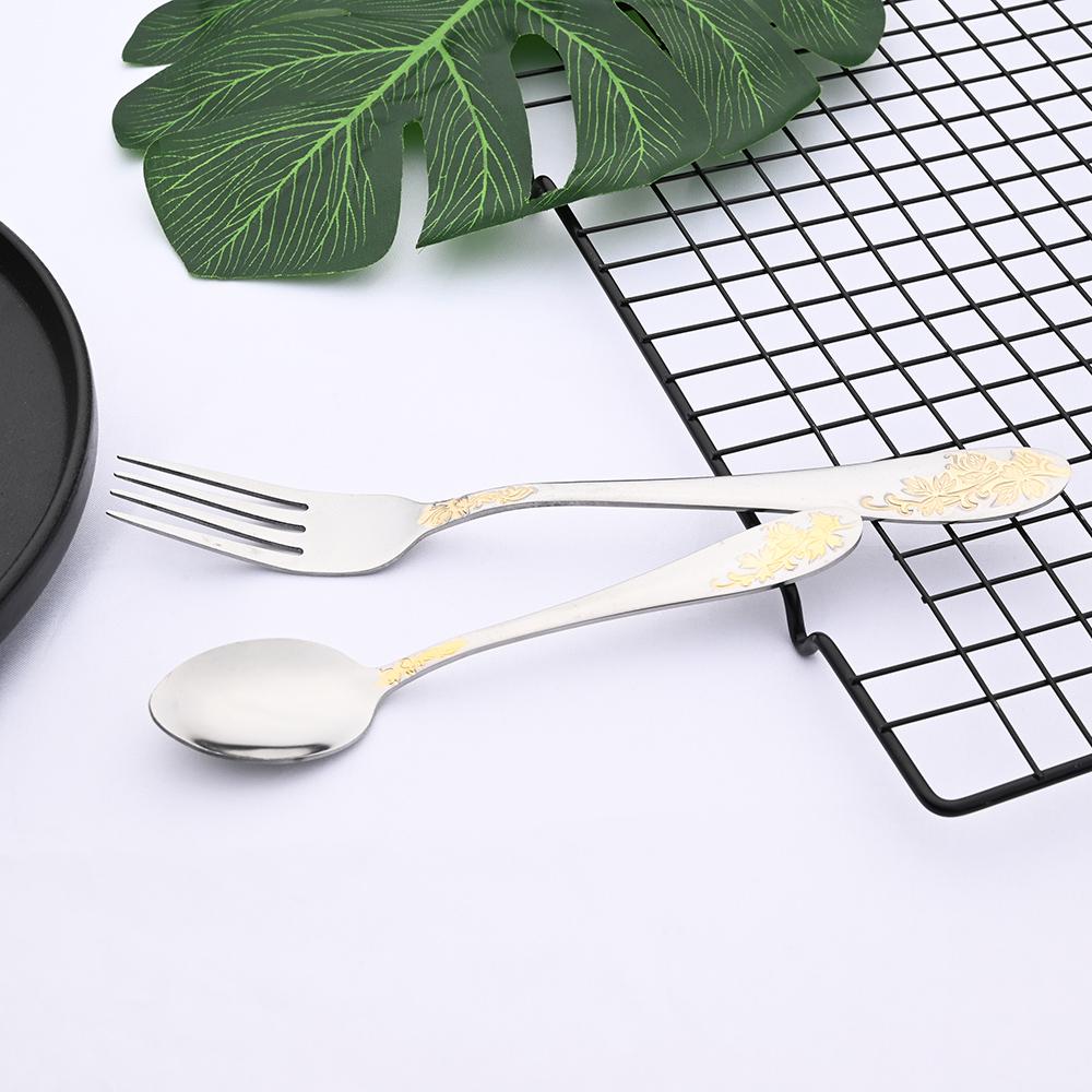Vintage Western 32Pcs Silver Gold Flatware Cutlery Dining Set Luxury Knife Fork Teaspoon Set Engraving Dinnerware Set for Wedding