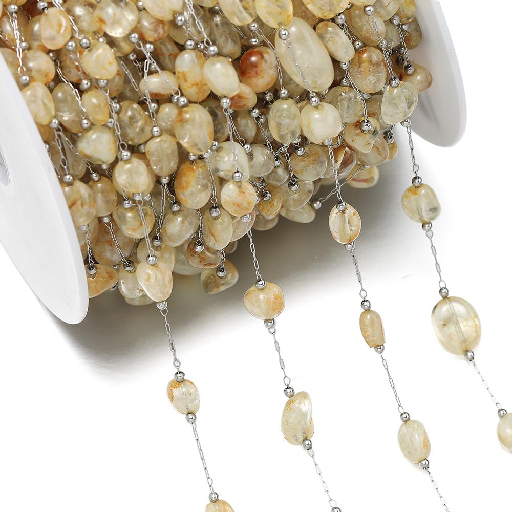 1Meter/Pack Stainless Steel Natural Stone Round Shape Beads Chains for DIY Necklace Bracelets Jewelry Making Accessories