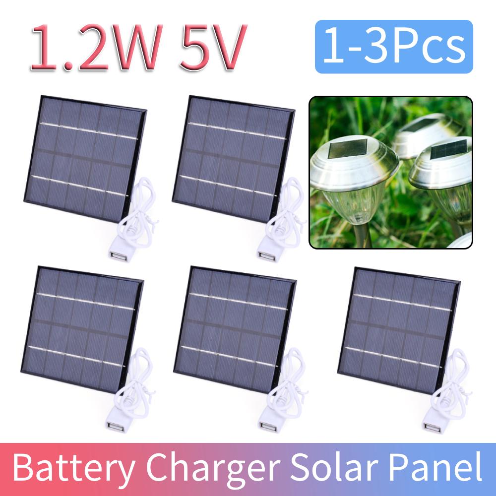 1-3Pcs 1.2W 5V Battery Charger Solar Panel Polycrystalline Solar Battery Charger USB Output For Courtyard Lighting DIY Charger