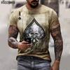 Horrible Skull Spades Poker T-Shirt Casual Men Summer 3D-Print Extra-Large T-Shirt 2024 Comfort Breathable T-Shirt Tops S-6XL