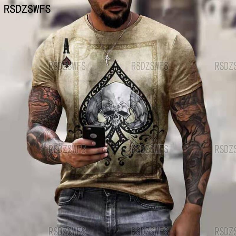 Horrible Skull Spades Poker T-Shirt Casual Men Summer 3D-Print Extra-Large T-Shirt 2024 Comfort Breathable T-Shirt Tops S-6XL
