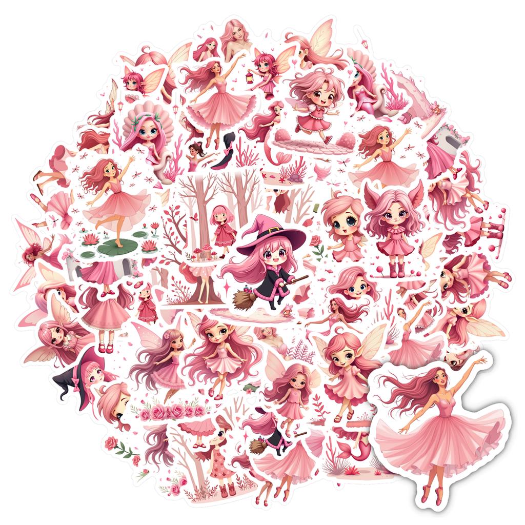 35-100pcs Pink Fairy Stickers Kawaii Decals Diy Phone Luggage Guitar Car Cartoon Graffiti Sticker Stationery Stickers