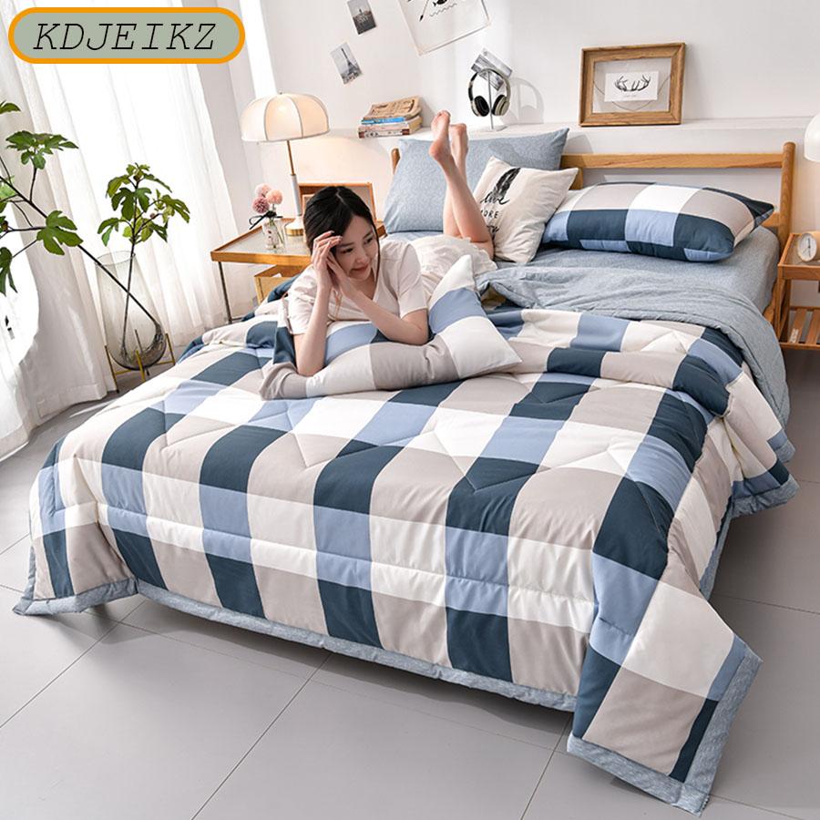 KDJEIKZ Double-sided Simple Summer Quilt Children Adult Microfiber Air Conditioning Quilt Core Picnic Travel Cover Blanket