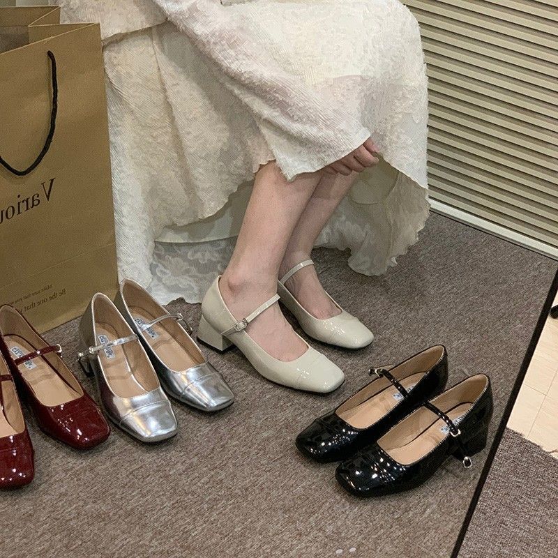 Gentle fairy style, elegant temperament, thick-heeled single shoes, summer with skirts to increase height and thin, thick-heeled Mary Jane shoes