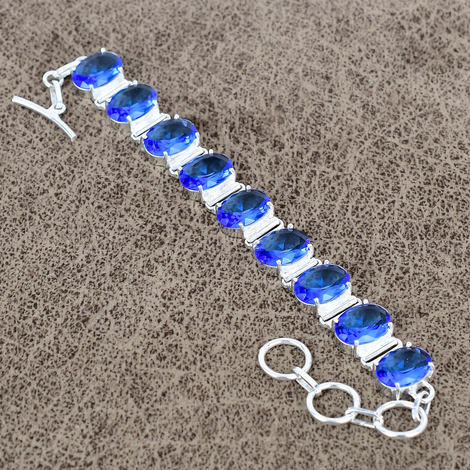 

Blue Topaz Gemstone Handmade 925 Sterling Silver Bracelet 7-8 KKG-149