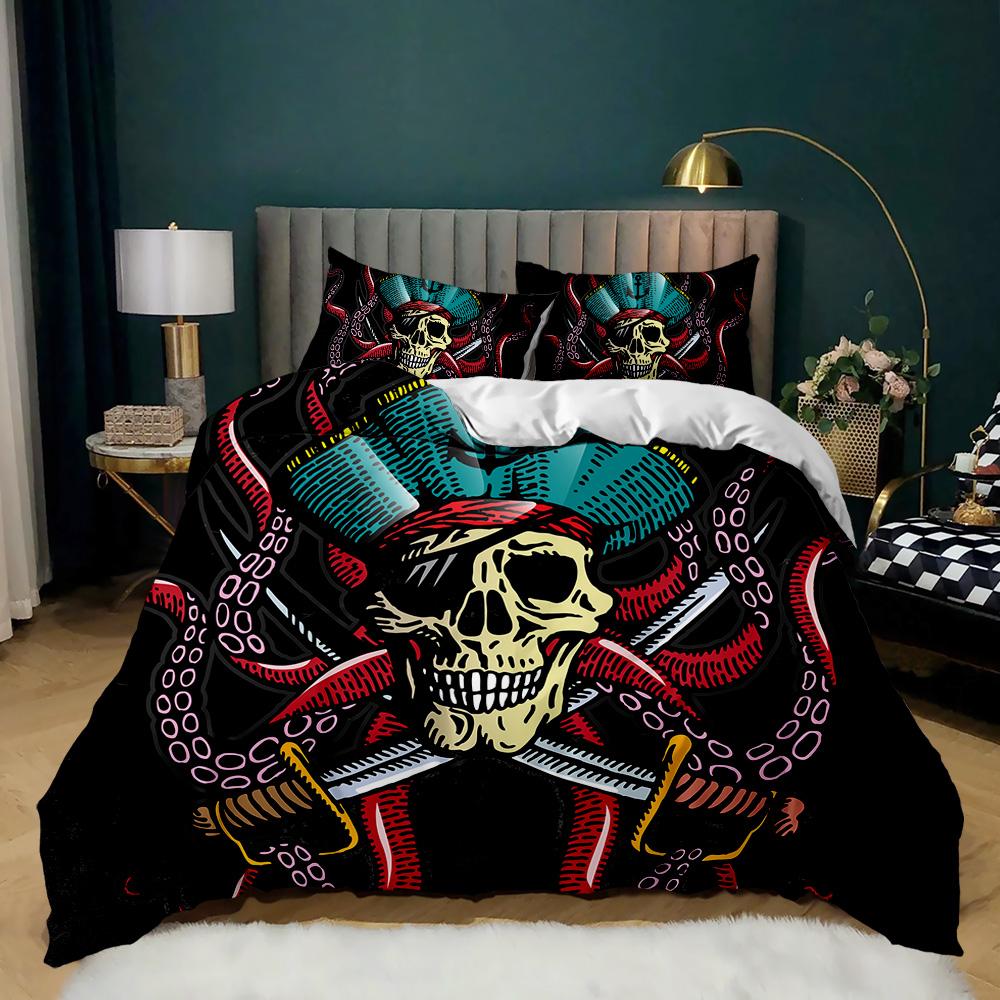 Skull Duvet Cover Red Rose Skeleton Queen Floral Skeleton Traditional Mexican Halloween Double Queen King Qulit Cover