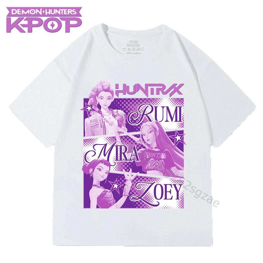 Boys and Girls Children Cotton T-Shirts with KPop Demon Hunters Cartoon Cute Fashionable Print Top