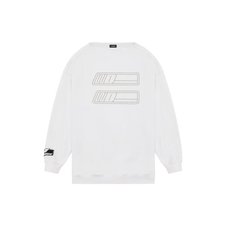 We11done Ss22 Solid Color Double-Breasted Rhinestone Logo Round Neck Long Sleeve Pullover Sweatshirt Unisex sweatshirt White WD-TS1-22-538-U-WH