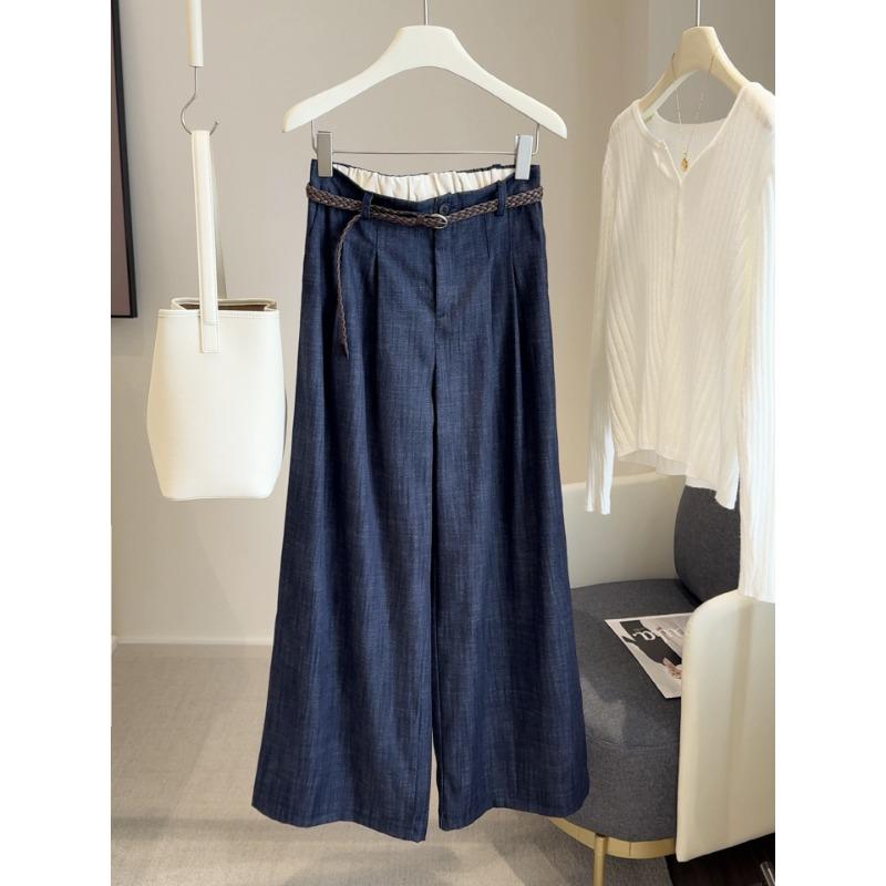 

Джинсы Slack из тенселя женские весенне-осенние новые свободные и драпирующиеся облегающие широкие брюки кэжуал женские M джинсовый синий