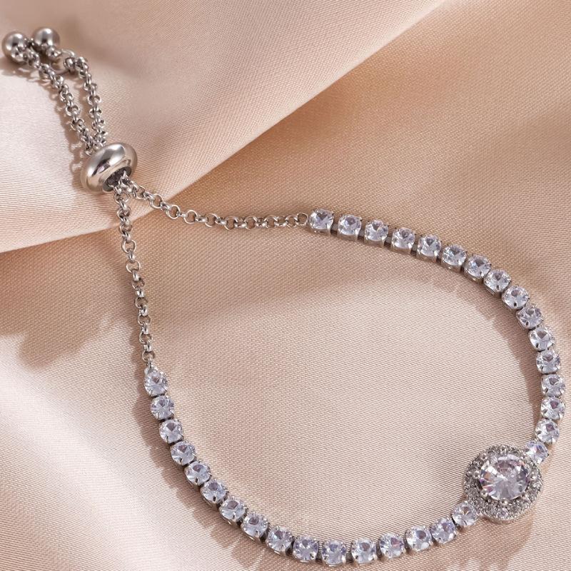 Charm Female White Zircon Stone Round Bracelet Cute Gold Color Adjustable Wedding Jewelry For Women