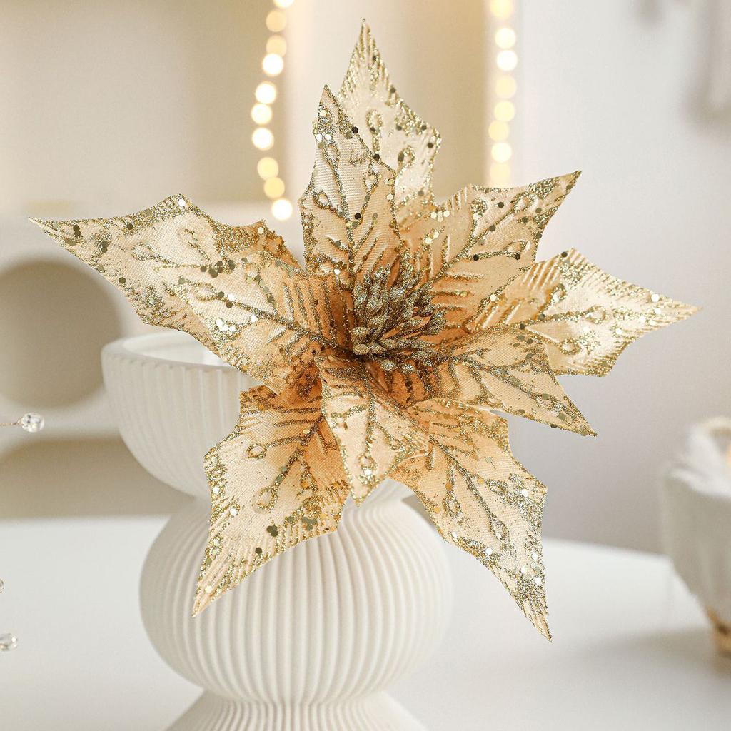 Látkový Umělý Květ Flitrový Květ Vánoční Květ Květinové Aranžmá Dekorace Ozdoby Vánoční Věnec Ratanové Dekorace