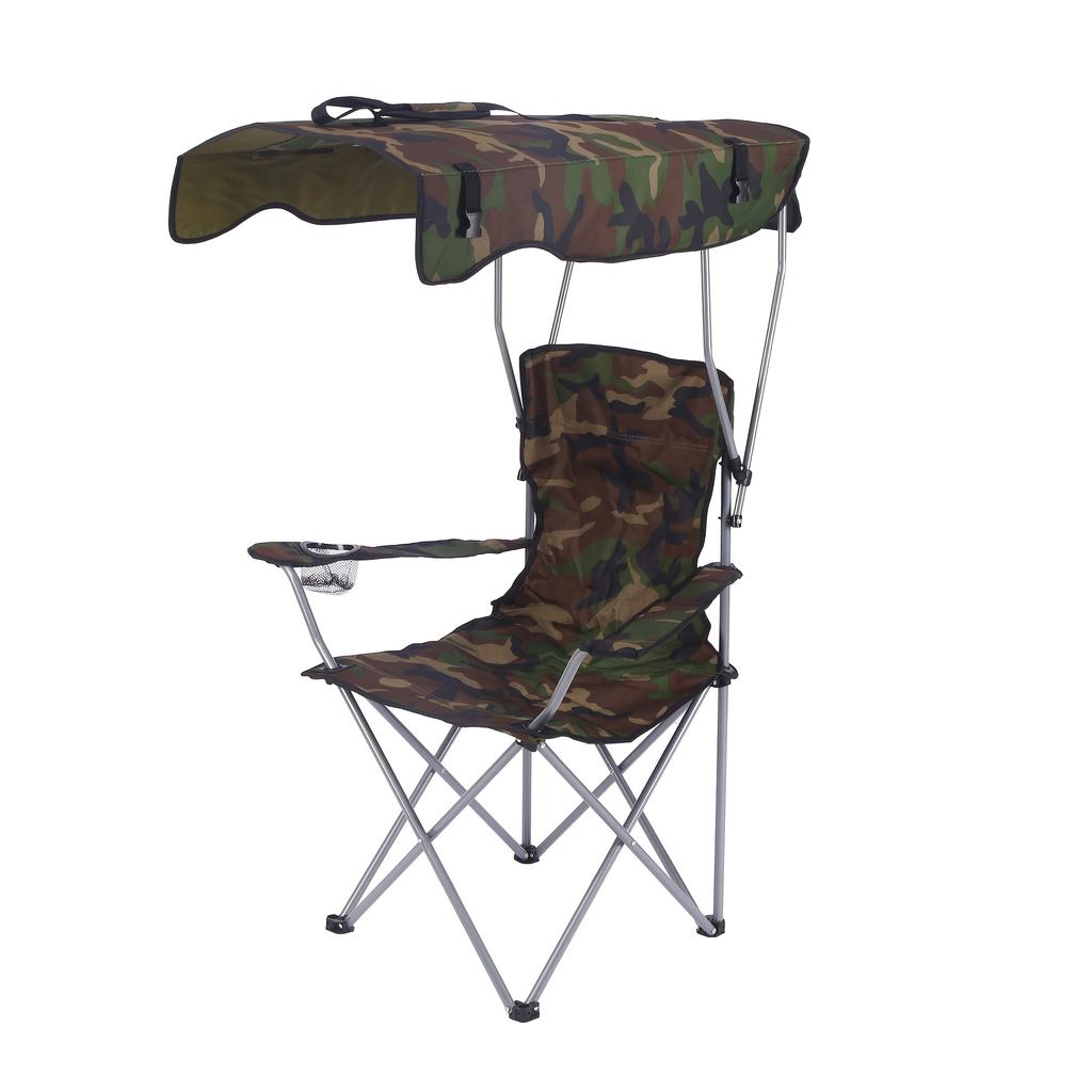 Heavy Duty Foldable Canopy Camping Chair Cup Holder Portable Beach Lounger 120kg Load Outdoor Lawn Camping Picnic Daily Rest