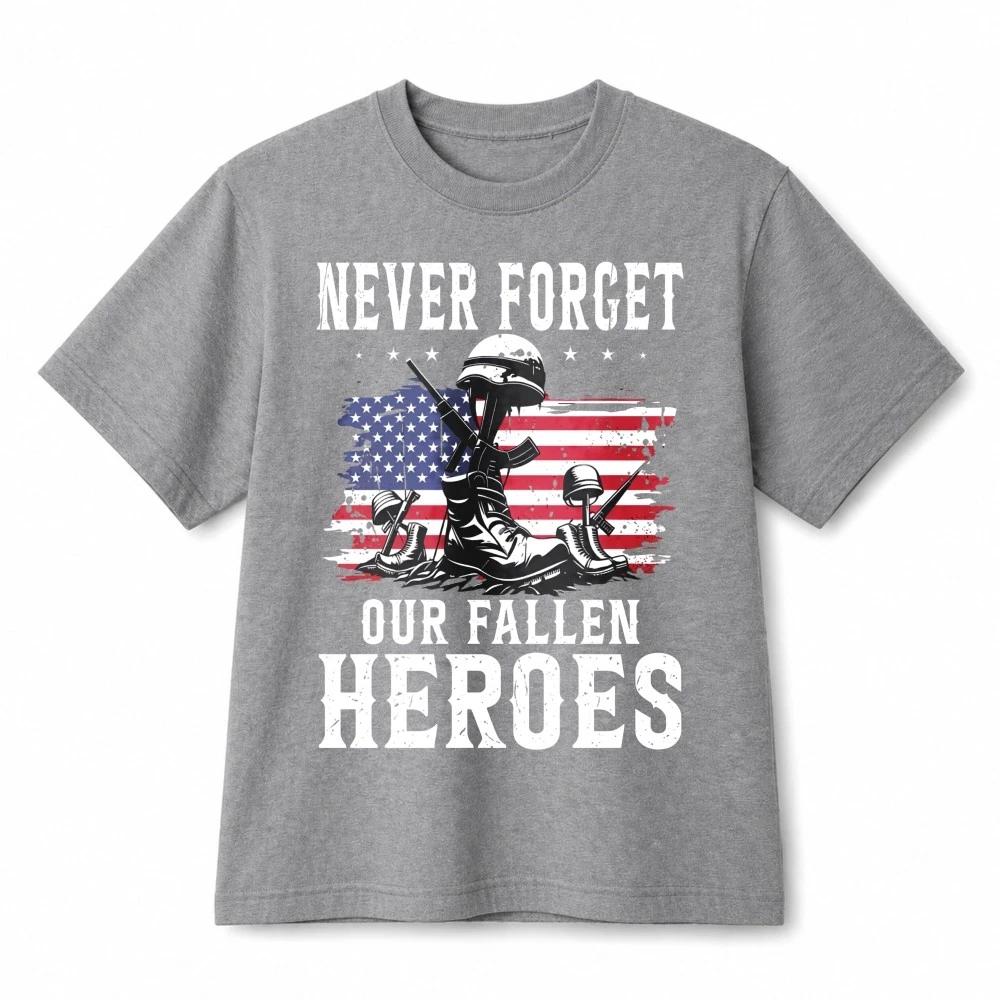 Never Forget Our Fallen Heroes Memorial Patriotic Retro Graphic Cotton T-Shirt 2XL