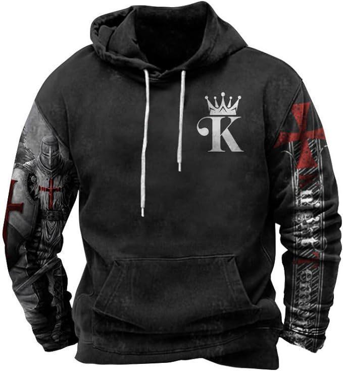 Men's 3D Print Hooded Sweatshirt with Drawstring and Pocket