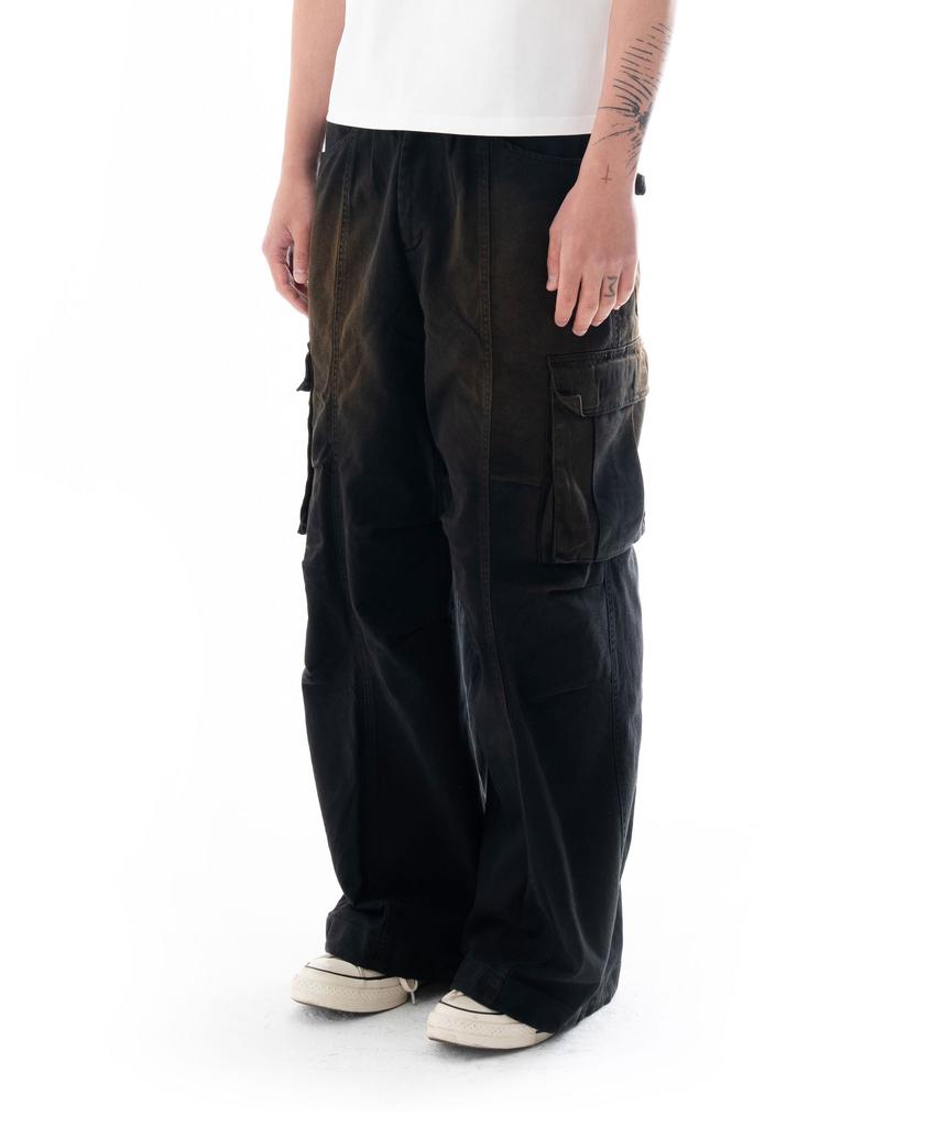 AAKAM Knee Pin-Tuck Wide Cargo Pants (Washed Black)