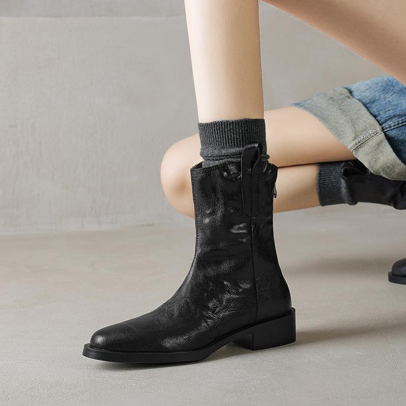 Fashion 2025 New Winter Women Boots Fashion Med Heels Pointed Toe Women Shoes  Ladies Western Boots Modern Chelsea Short Boots