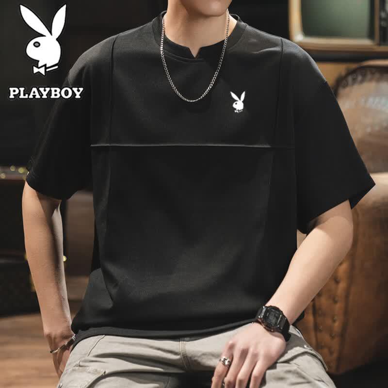 PLAYBOY Men s Short Sleeve Pure Color T-Shirt 2XL чёрный