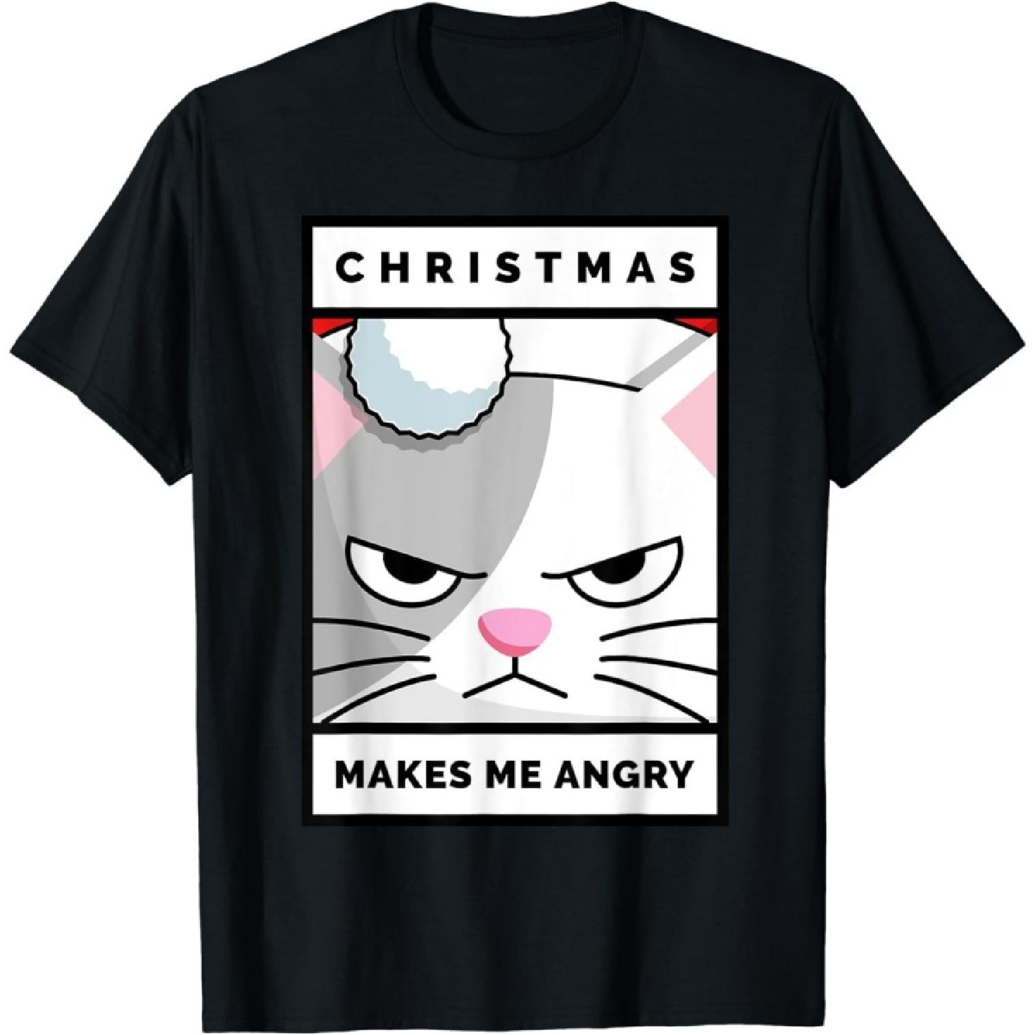 Funny & Naughty Christmas Top Adult Humor Cat Anti Christmas T-Shirt S