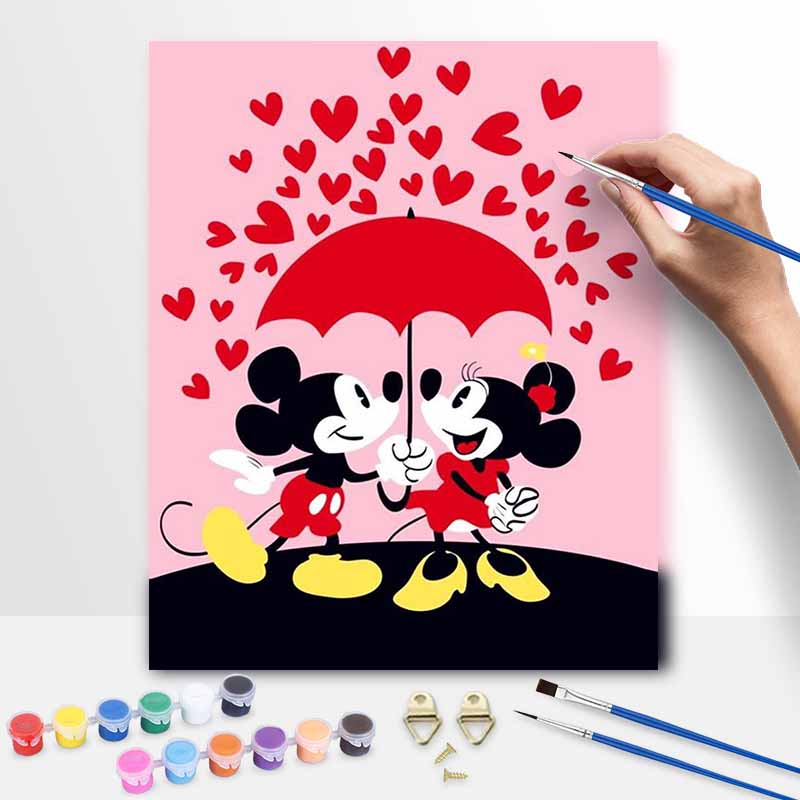 Disney Mickey Minnie Love Umbrella Paint By Number Kit Drawing Canvas DIY Picture Home Decor Art Craft Wall Hanging Painting Gift 130