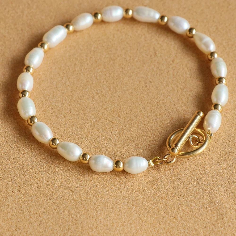 Hengsheng 5-6mm Rice Shape Freshwater Pearl Bracelet for Women OT Buckle 16cm 18cm 20cm Bracelet Jewelry Gift 2025 New Arrivals