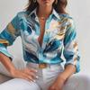 women marble print satin shirt collared long sleeve casual slim fit blouse
