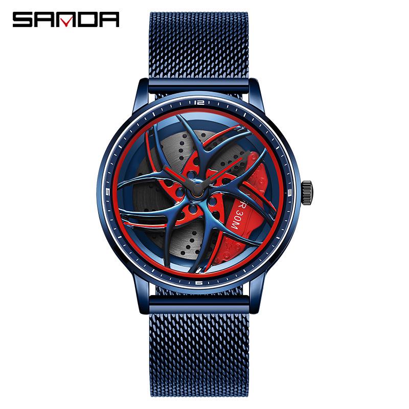 Sanda Men's Creative Rotating Quartz Wristwatch with Mesh Strap