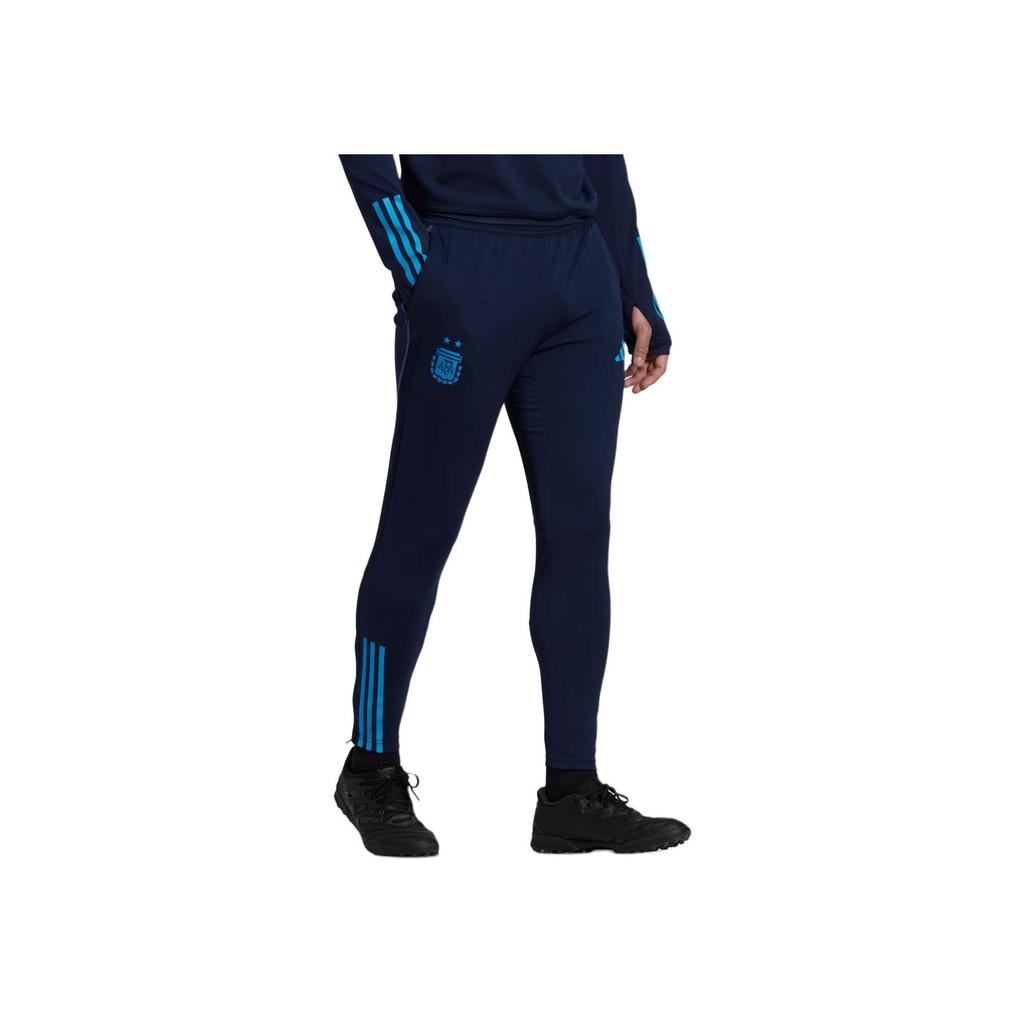Adidas Argentina Team Slim Fit Sports Pants with Striped Logo for Qatar World Cup Men Bottoms Blue HF3914