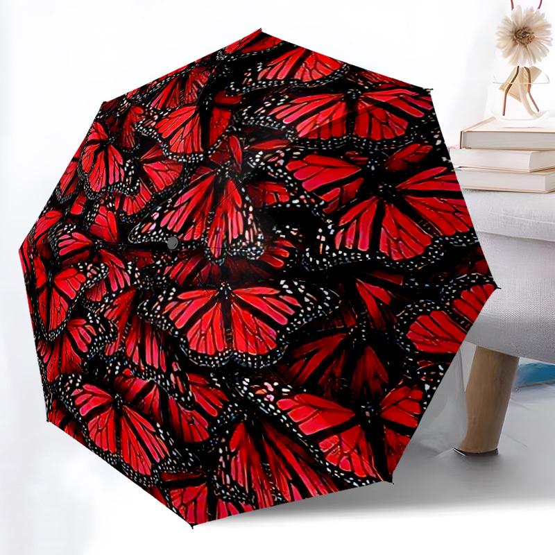 1pc Butterfly Swarm Automatic Folding Umbrella - Portable Collapsible Design, 8-Rib Iron Frame, Durable Fabric Yy251125050