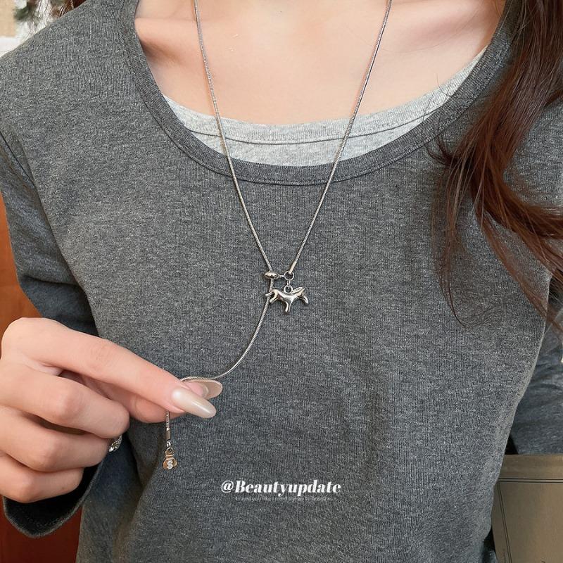 Cold Wind Zircon Pony Pendant Necklace Light Luxury High-end Sweater Chain Natal Year Niche Trend Versatile Item