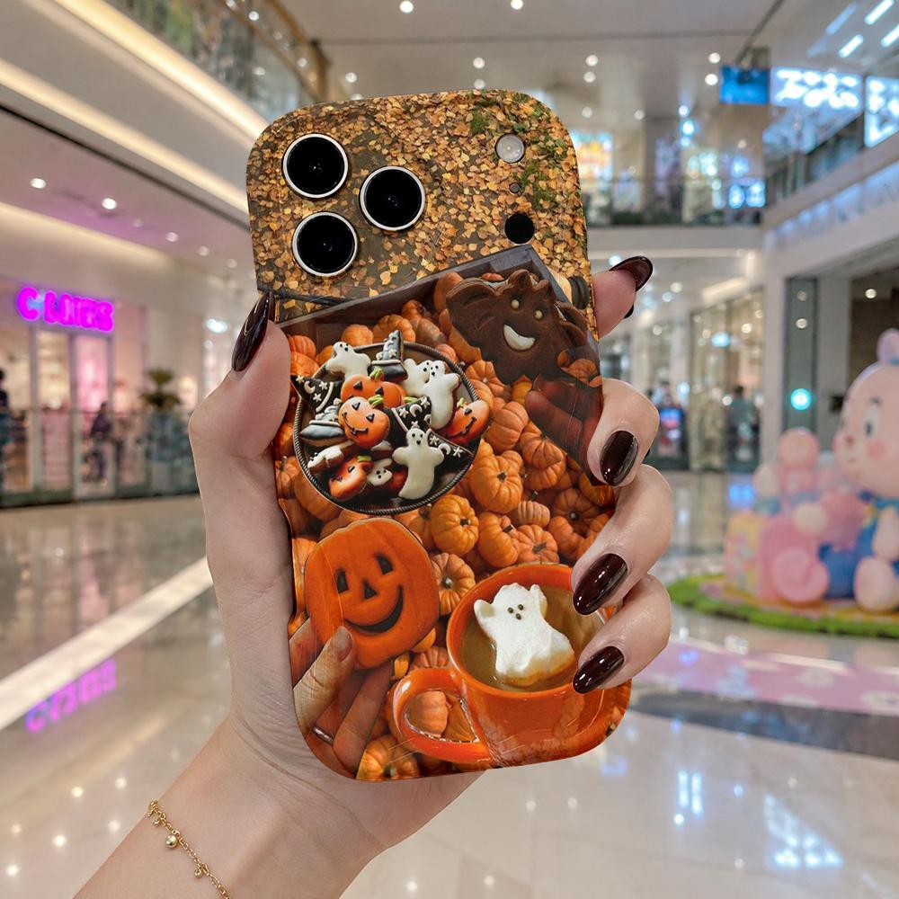 Cute Halloween Stereo Cozy Fall Shockproof Soft Case For iPhone 17 16 15 14 13 12 11 Pro Max Air Wavy Frame Phone Cover