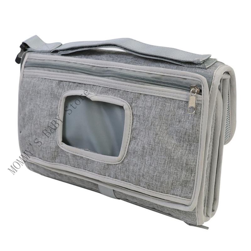 

Travel Friendly Bamboo Fiber Changing Pad Spacious Waterproof Mat Memory Foam Pillow Compact Diaper Changing Station сірий колір