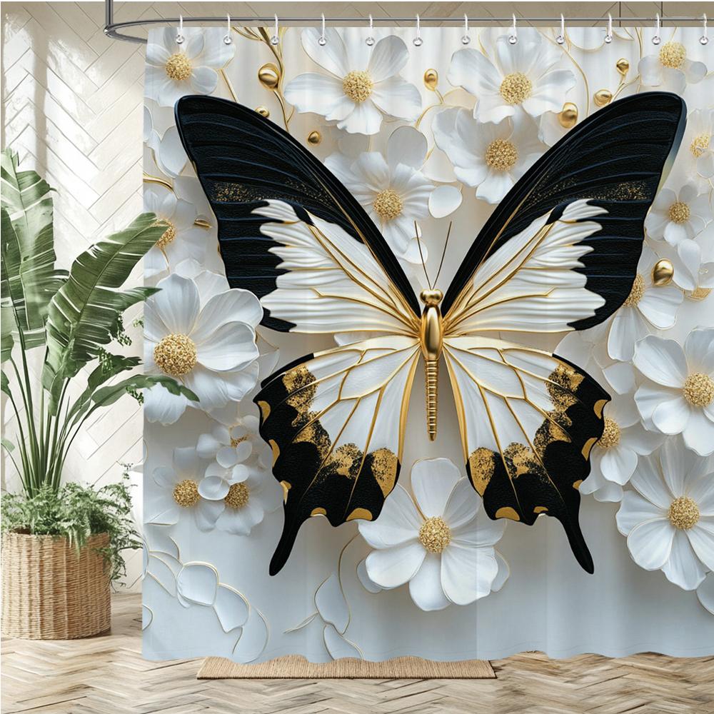 3d Shower Curtain White butterfly Printed Polyester fabric Bathroom Curtain flowers Bath Screen Home Decoration Curtain W90xH180cm