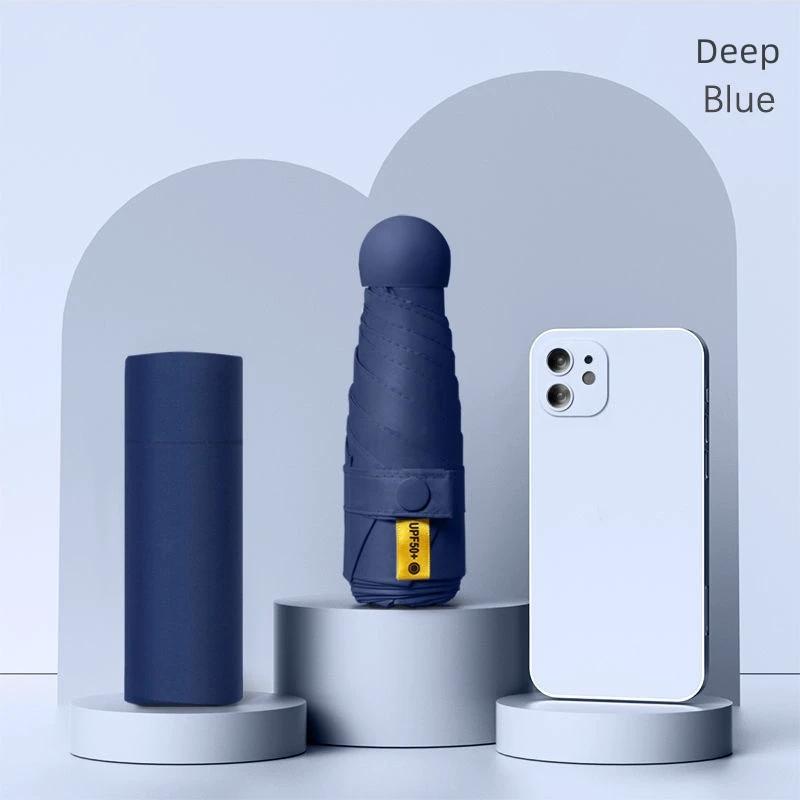 UPF50+ Mini Capsule Folding Umbrella Vinyl Portable Sun Rain Umbrella UV Sunshade Small Pocket Parasol for Dual Use Protection