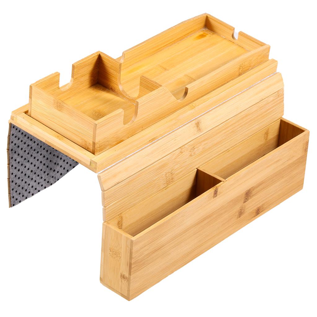 Bambus Couch Getränkehalter mit Seitenablagefach Rutschfestes Bambus Sofa Armlehnen Tablett Faltbarer Sofa Getränkehalter für Tasse Snack Getränk