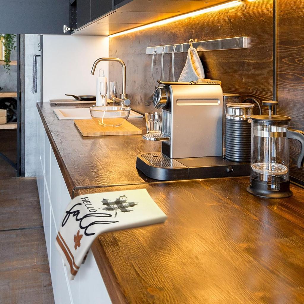 Hosuly 4 Pcs Fall Kitchen Towels Fall Dish Hand Tea Towels Pumpkin Buffalo Plaid Absorbent Fast Drying Dishcloths for Autumn Harvest Bathroom Decor