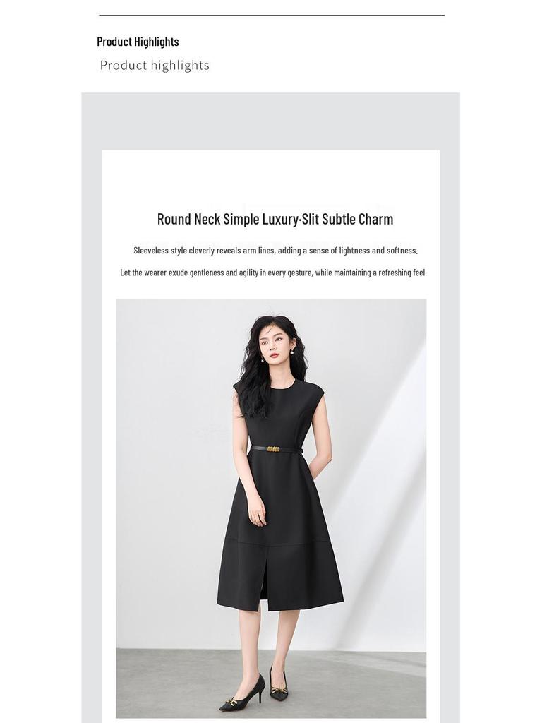 High-End Commuting Slimming Sleeveless Court Style Women's Dress - Summer Waist-Cinching Vest Dress
