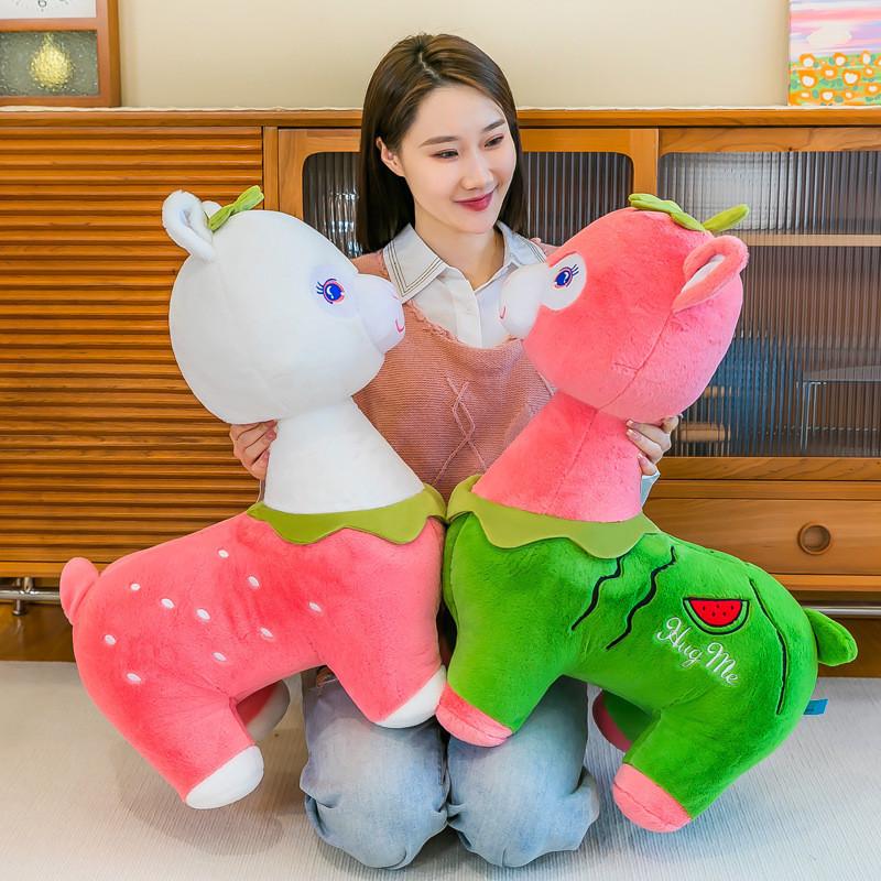 Adorable Pink And Green Fruit Alpaca Plush Toy With Soft Short Plush Material