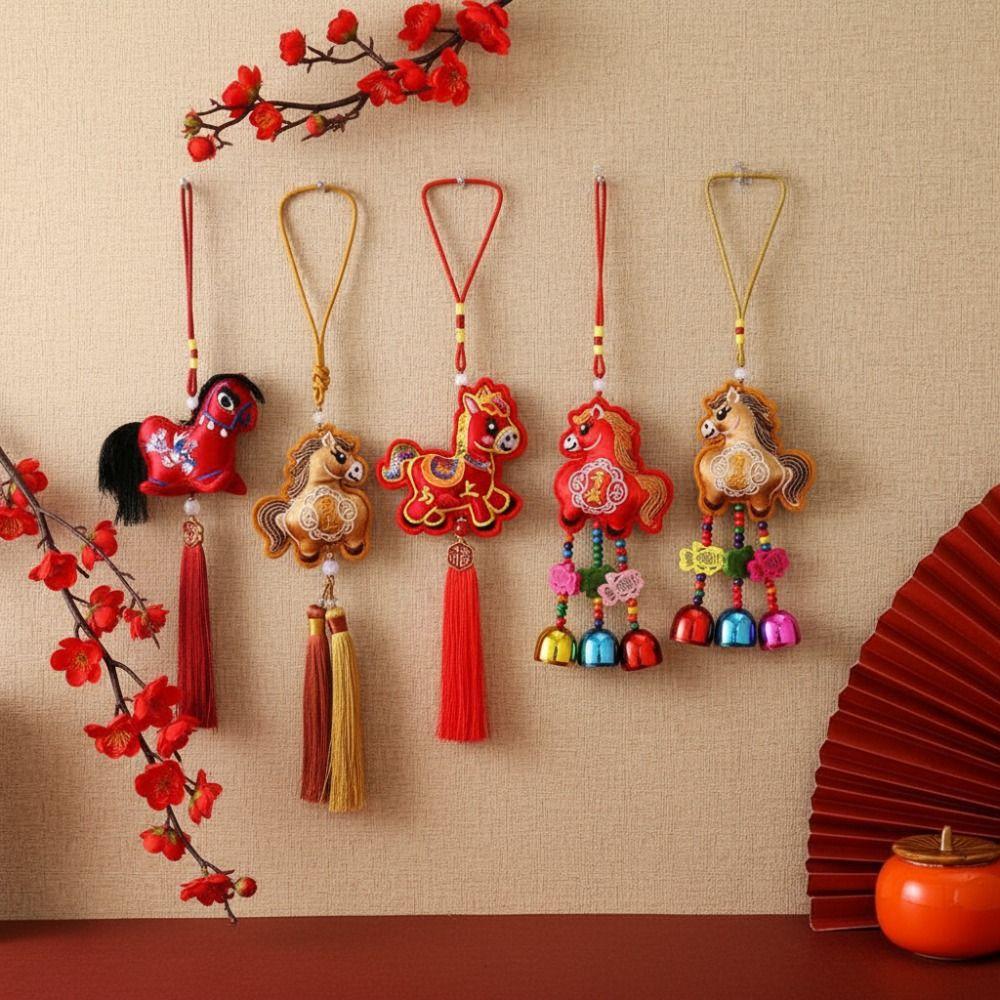 Chinese Red Spring Festival Bell Pendant Horse Wind Chimes Decoration  Festive Accessory