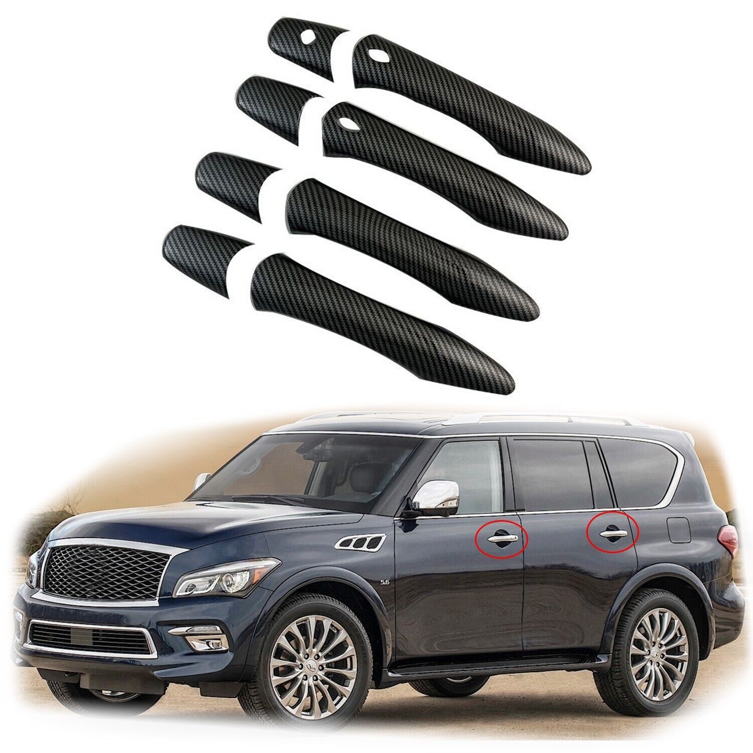 Carbon Car Door Handle Covers Trim For Infiniti QX60 QX70 QX80 2008 -