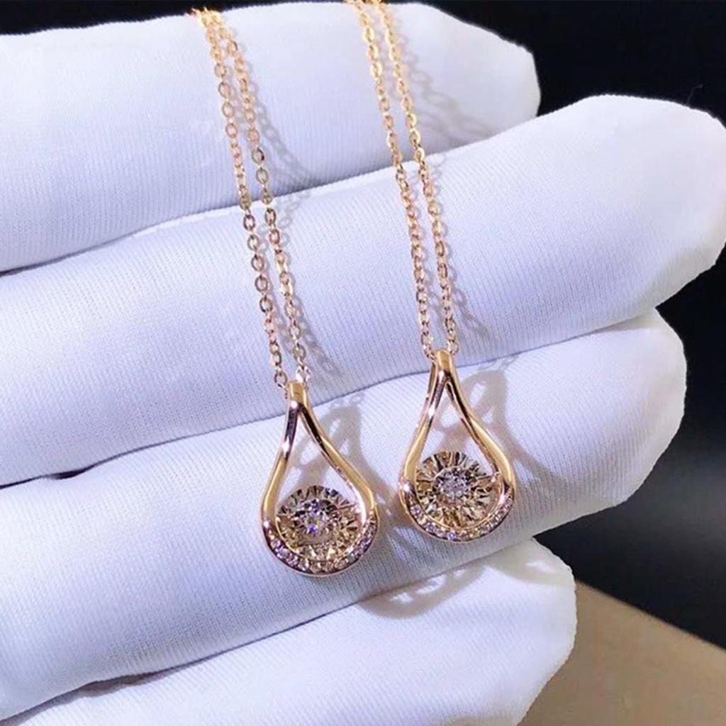 Open Teardrop Pendant Necklace Sparkling Center Stone with Halo Elegant Minimalist Jewelry for Women