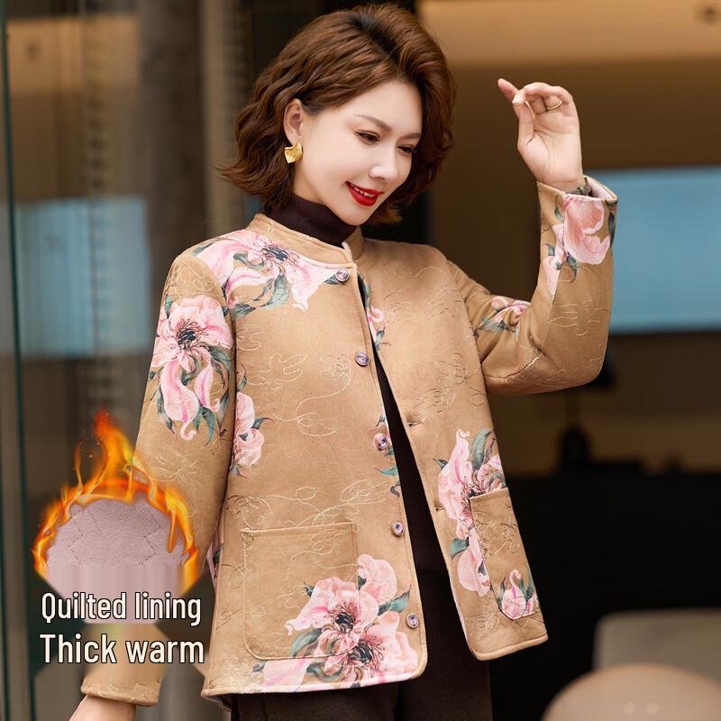 

Женское зимнее пальто с цветочным принтом и воротником-стойкой 3XL