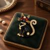 Jeweled Black Cats Brooch with Clear and Color-Shifting Stones, Gold-Tone Edging, and Pin-Back Closure for Sweaters, Scarves, Jackets, and Coats