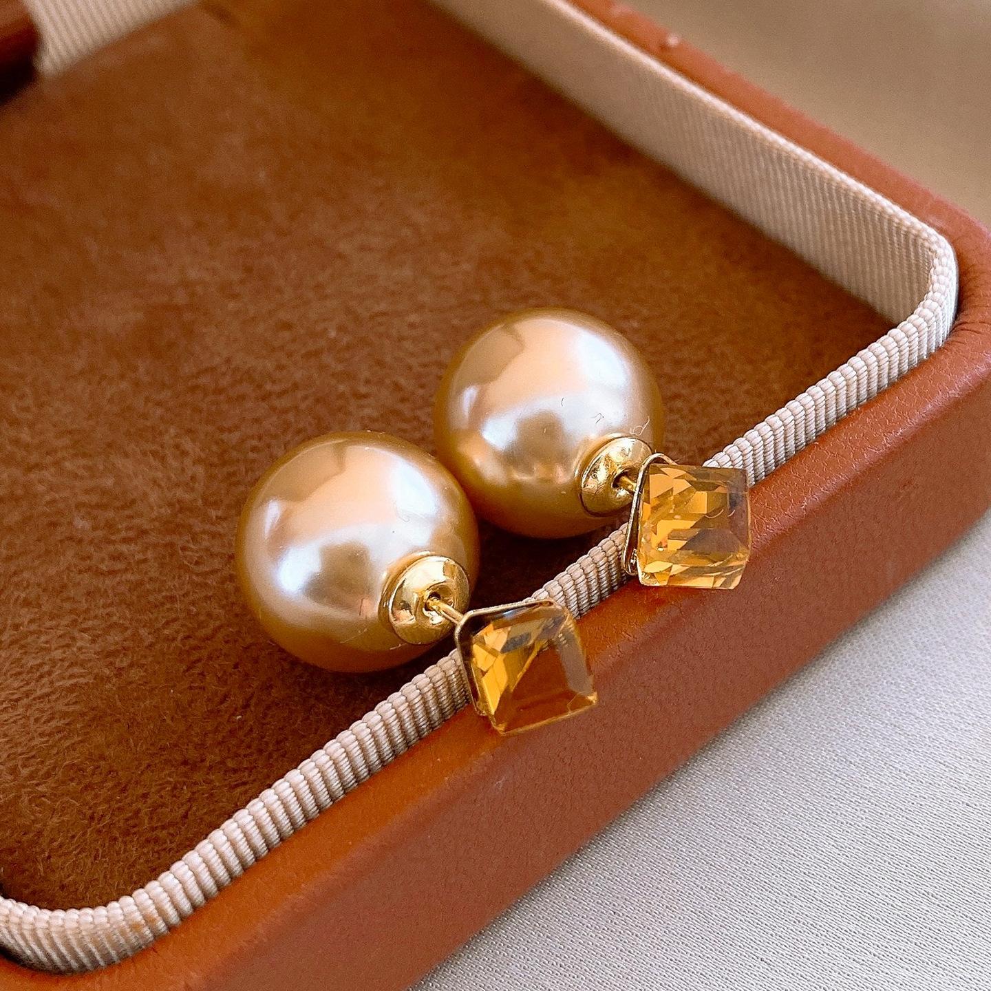 French Diamond Flower Pearl Stud Earrings Simple Versatile Earrings Earrings