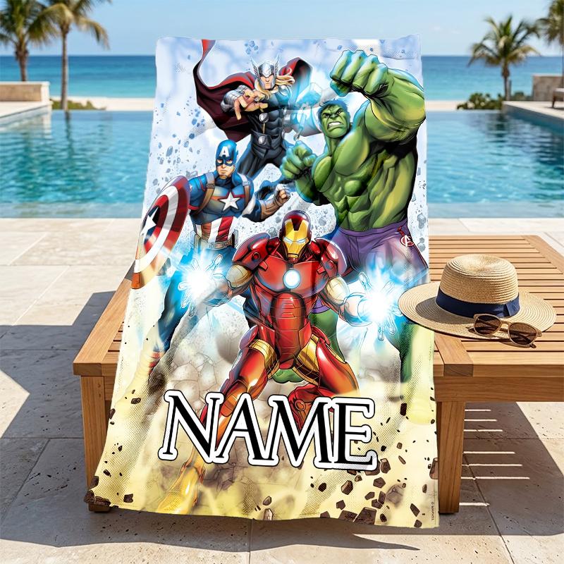 Personalized Name Superhero Trio Stylish Digital Printing Beach Towel Quick‑Drying Absorbent Blanket for Beach Pool Gym Travel