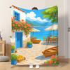Fflannel Blanket 1pc Beautiful Seaside with Relaxation Soft Comfortable and Warm This Nap Blanket/sofa Blanket Is Suitable for All