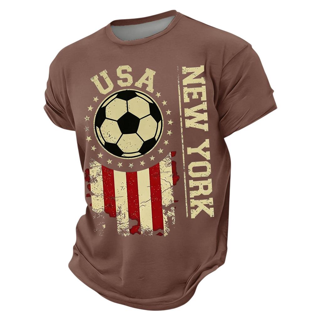 USA Soccer Graphic Tee Crew Neck Short Sleeve Casual T Shirt for Men with Distressed Print Design