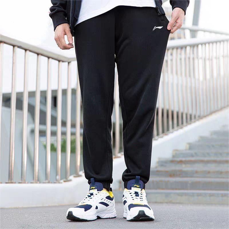 Li Ning Plain Logo Print Cuffed Fleece Warm Sports Pants Men Pants Black YKLS461-1