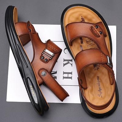 Men's Sandals 2025 Summer Cowhide High-end Beach Shoes Men's Casual Outer Wear Leather Sandals Extra Large Size 4748