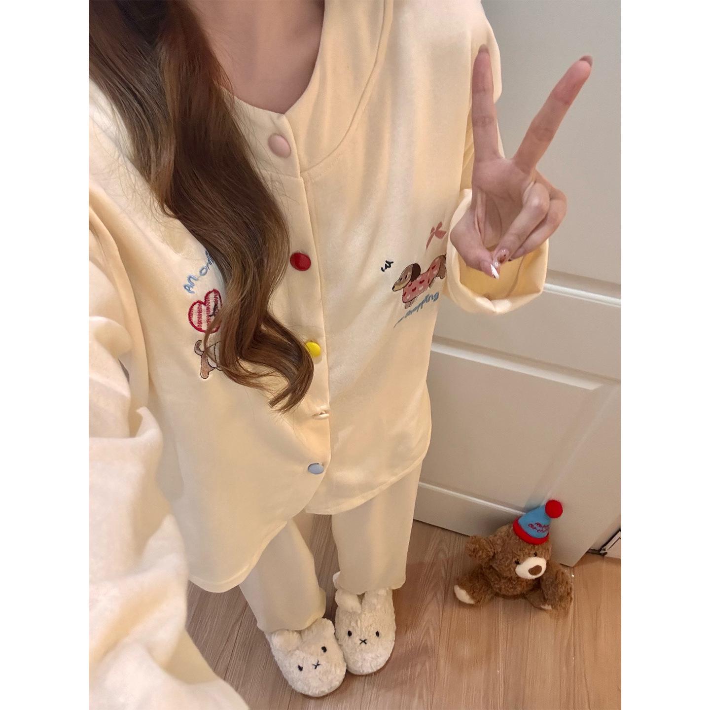 Elegant French Lace Trim Cotton Pajama Set for Women - Spring/Autumn Two-Piece Outfit, Wearable Outside Home XXL