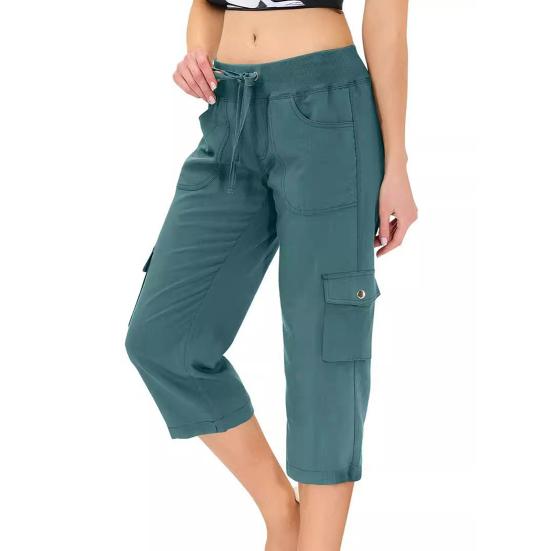 Cropped Pants Adjustable Waist Breathable Stretchy Fabric Women Summer Pants with Pockets Outdoor Travel Mid-calf Length Pants